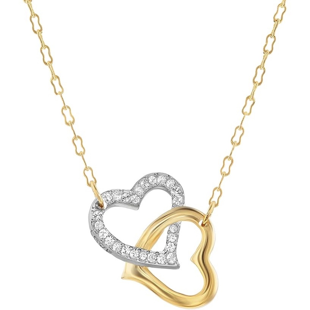 Brand new Swarovski double heart match crystal necklace two tone gold silver